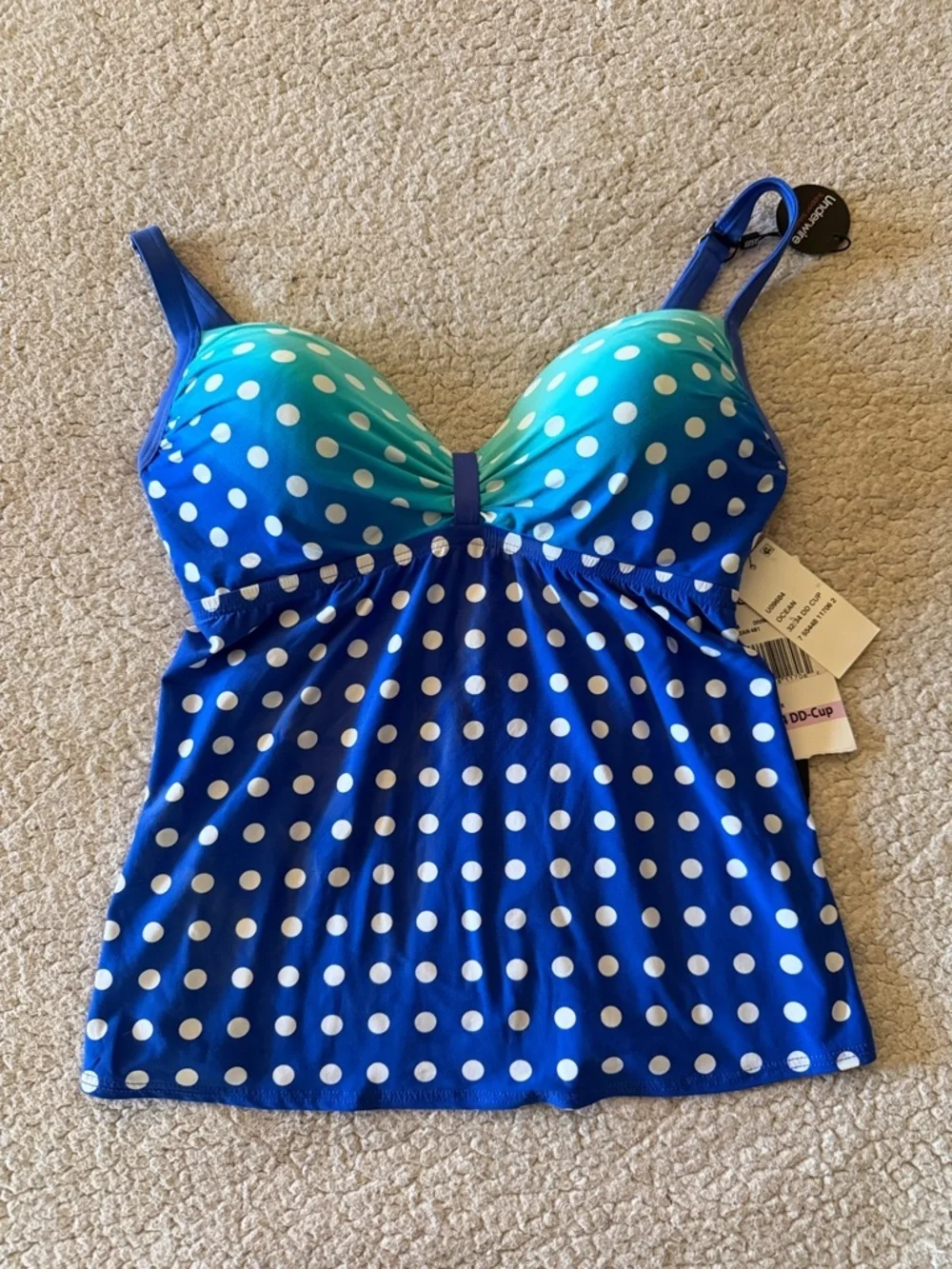 Coco Reef Blue Aqua Ombre Polka Dot Tankini Top New